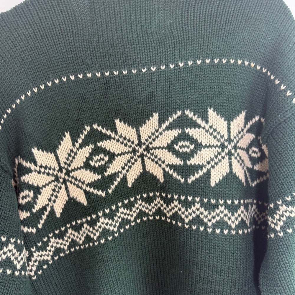 Vintage Abercrombie & Fitch Wool Sweater Green Fair Isle Nordic Ski Snowflake L - Picture 8 of 11